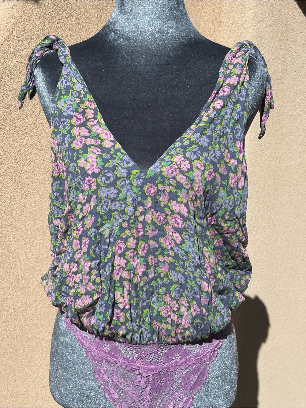 Free People Floral Bodysuit - Blue and Pink